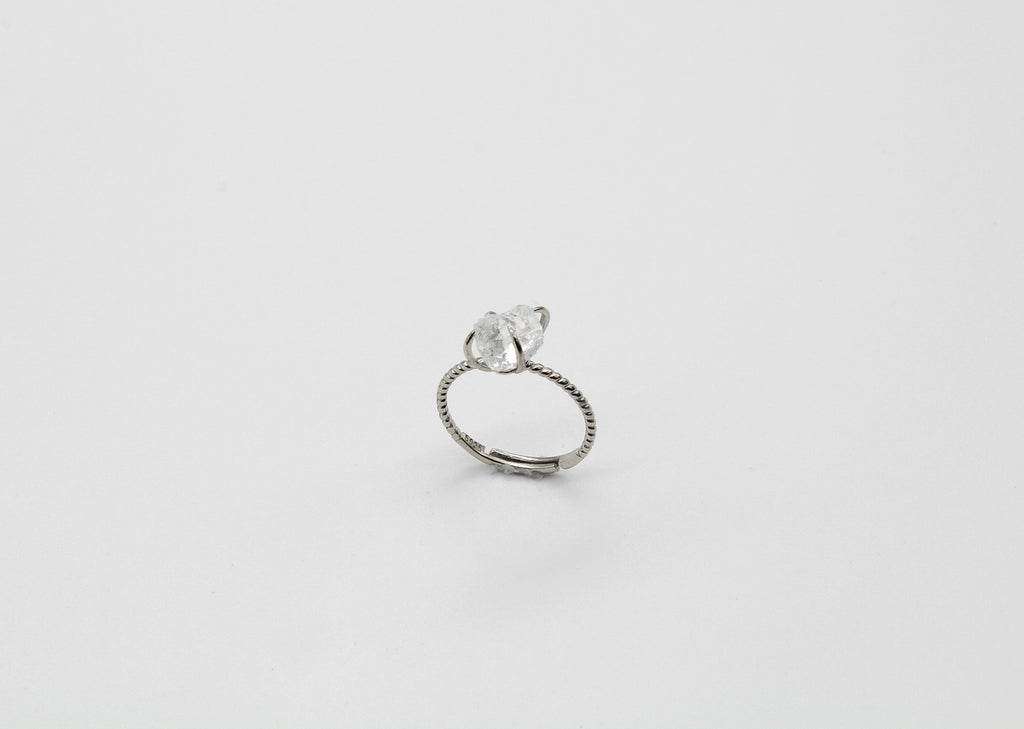 Dainty Raw Sterling Silver Crystal Ring