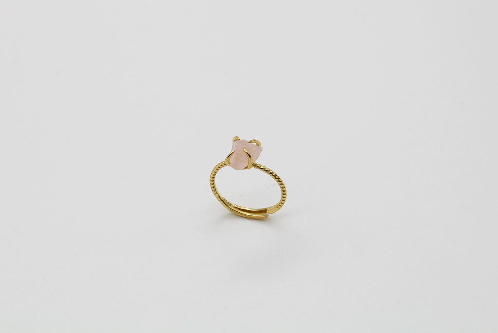 Dainty Raw Sterling Silver Gold Crystal Ring