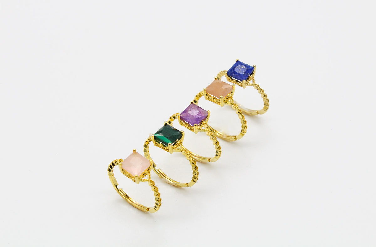 Dainty Square Gemstone Ring Sterling Silver