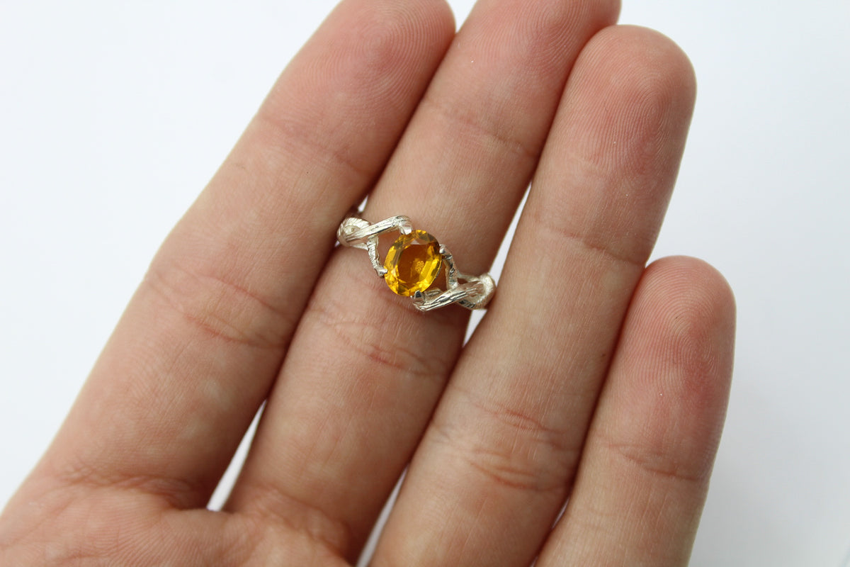 Dainty Golden Citrine Nature Ring