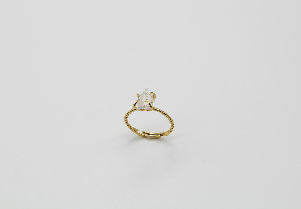 Dainty Raw Sterling Silver Gold Crystal Ring