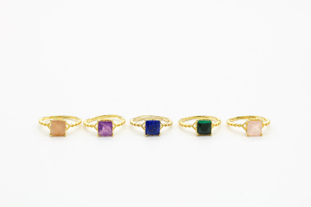 Dainty Square Gemstone Ring Sterling Silver