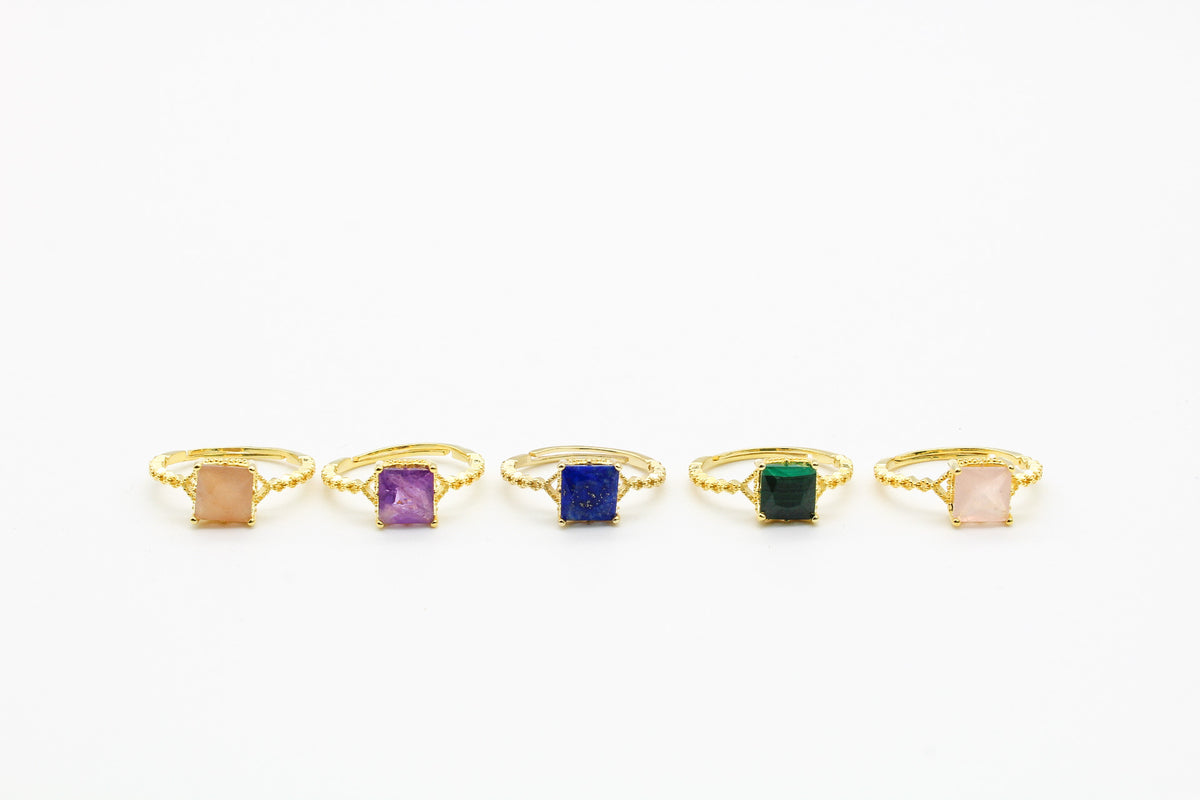 Dainty Square Gemstone Ring Sterling Silver