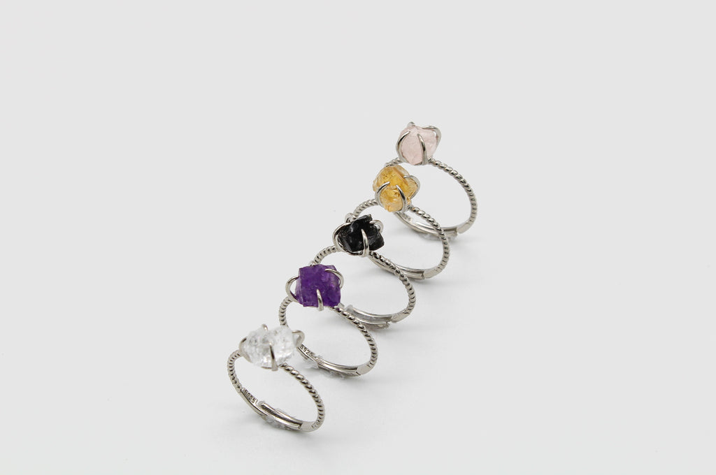 Dainty Raw Sterling Silver Crystal Ring