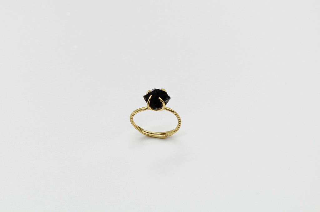 Dainty Raw Sterling Silver Gold Crystal Ring