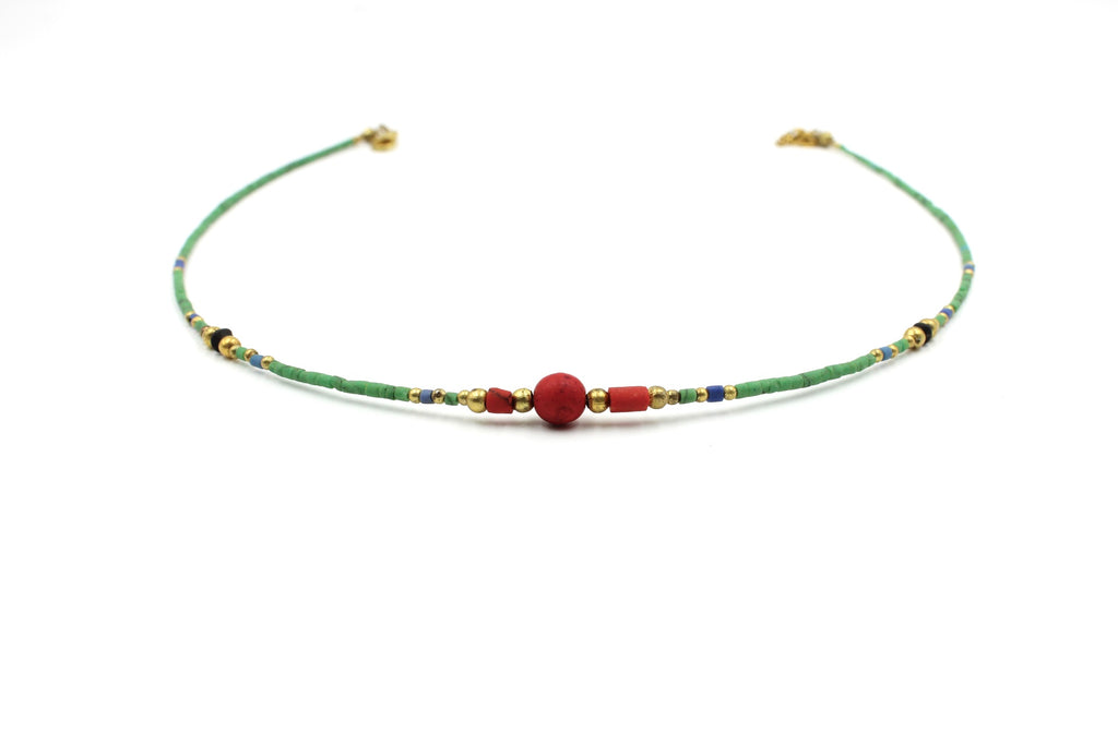Dainy Coral & Green Turquoise Choker - Empire Gems International