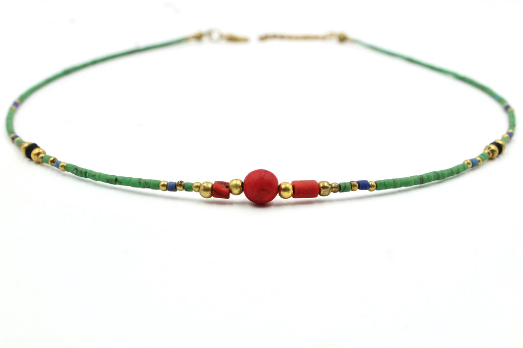 Dainy Coral & Green Turquoise Choker - Empire Gems International