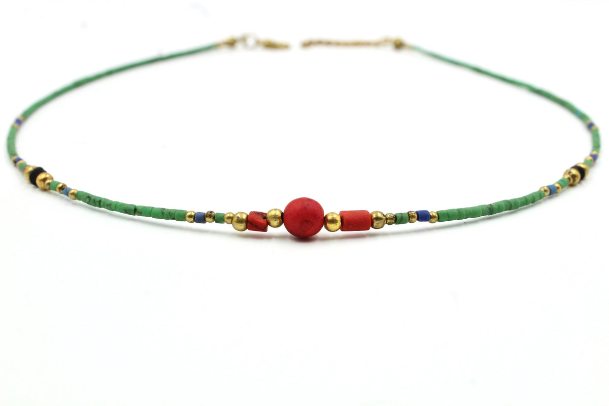 Dainy Coral & Green Turquoise Choker - Empire Gems International