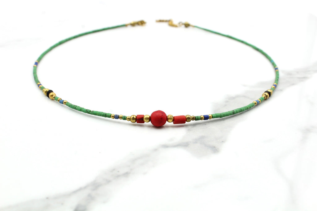Dainy Coral & Green Turquoise Choker - Empire Gems International