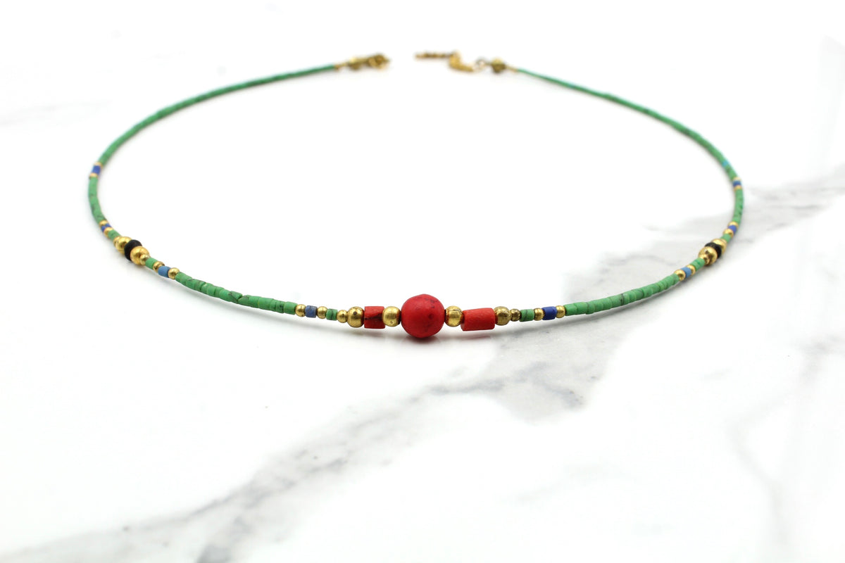 Dainy Coral & Green Turquoise Choker - Empire Gems International